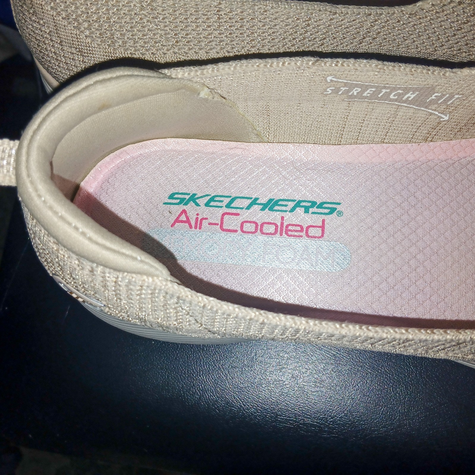 Skechers Air Cooled Memory Foam Stretch Fit Beige Knit Slip on Shoes Size 8