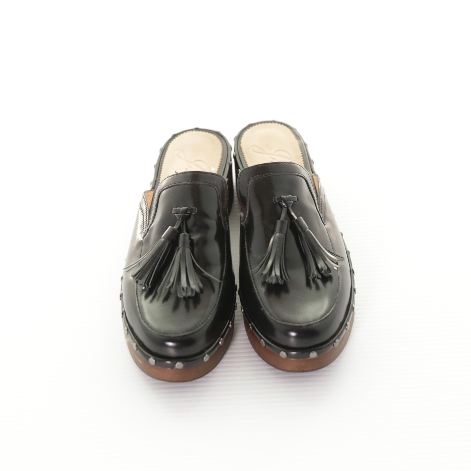 J. Crew Dakota Spazzolato Leather Tassel Black Clogs Womens 9.5M Classic Preppy