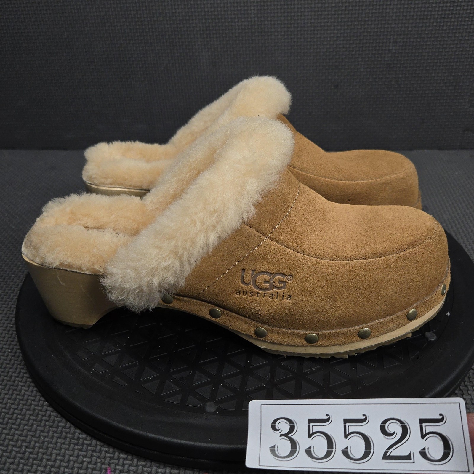 UGG Australia Clog Shoes Womens Size 6 Brown Suede Shearling Slip On Lined 5426