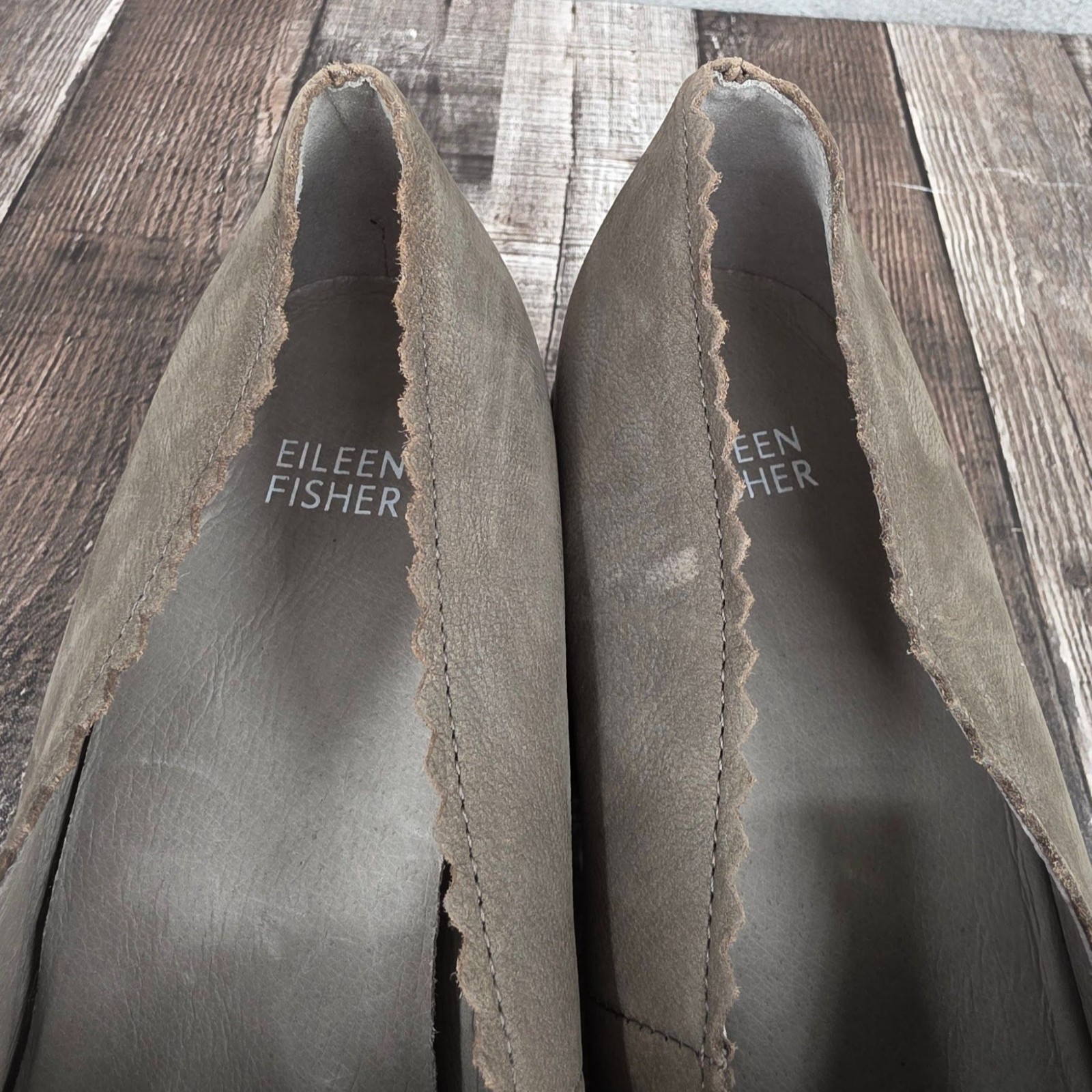 Eileen Fisher Harria Platform Loafers 11 Slate Grey Tumbled Nubuck Leather Chic