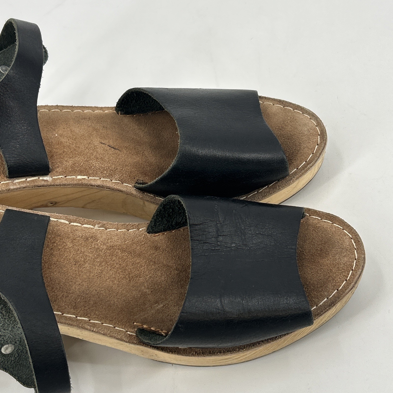 Urban Outfitters Leather Clogs Sandals Womens Size 8 (Fit 7.5) Black Wooden