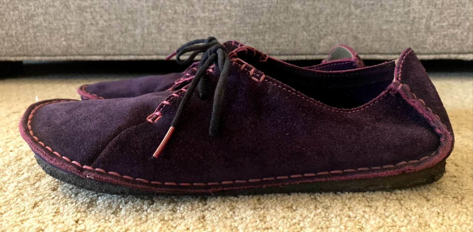 Clarks Faraway Field Shoes Sz 9.5 Purple Suede Lace-Up Casual Crepe Sole