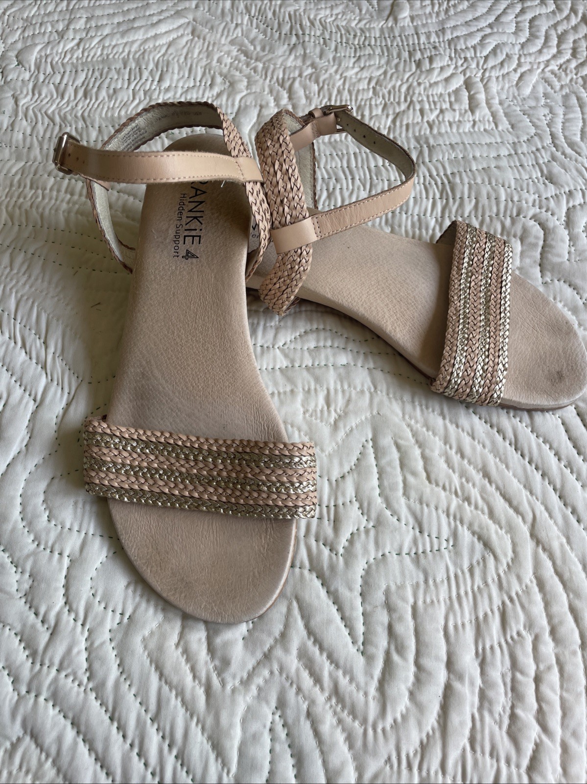 Frankie4 Size 9.5 Jane Nude Woven Leather Comfort Sandals Ankle Strap
