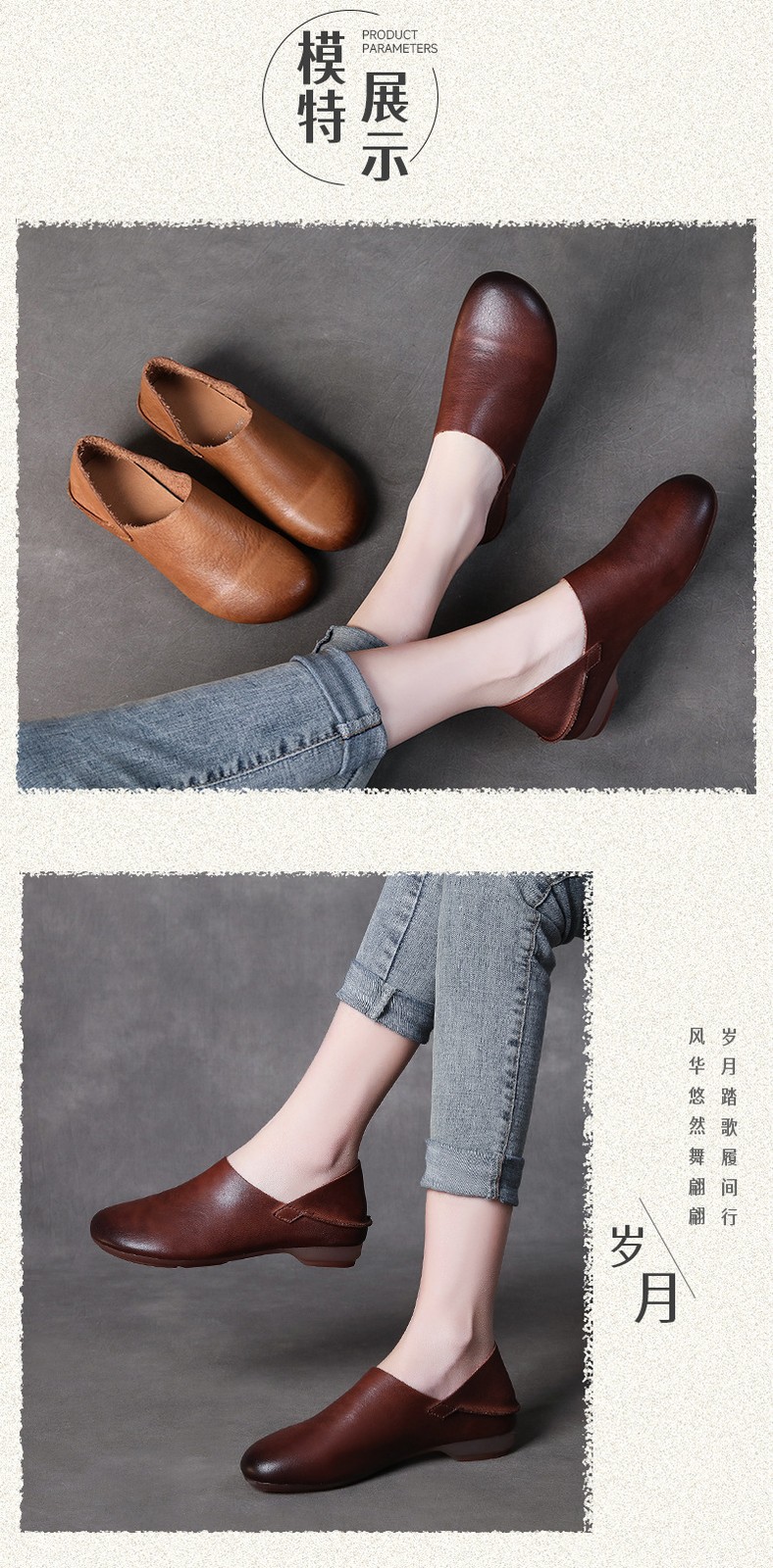 Women Retro Flat Slip on Loafer Genuine Real Leather Shoe Moccasins Slip On Lady