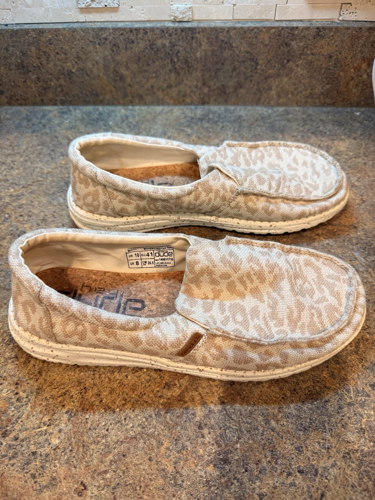 Hey Dude Misty Womens Size 10 Woven Cheetah Tan Slip On Leopard Walking Shoes