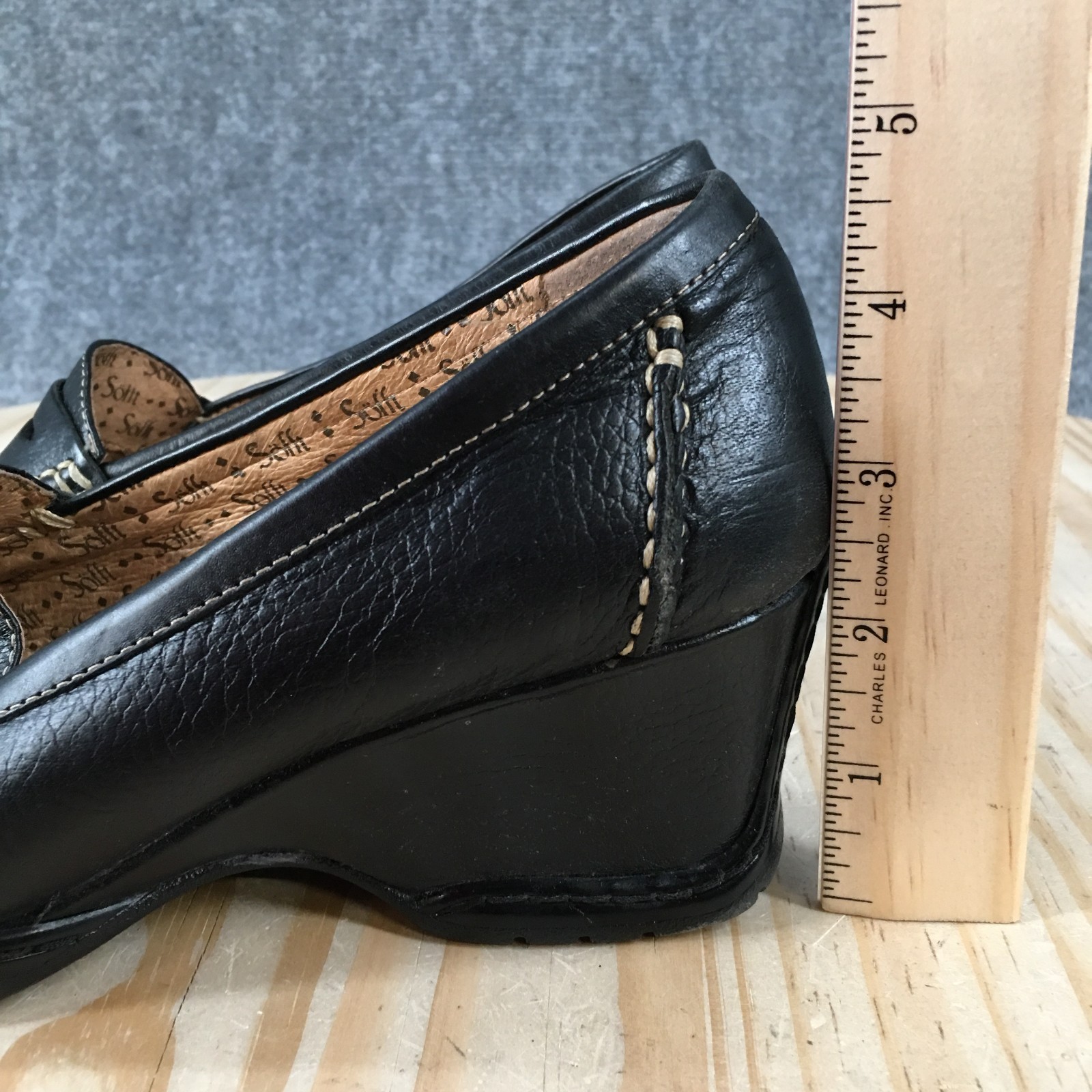 Sofft Noelle Penny Loafer Pump Shoes Womens 8.5 M Wedge Casual Leather Black