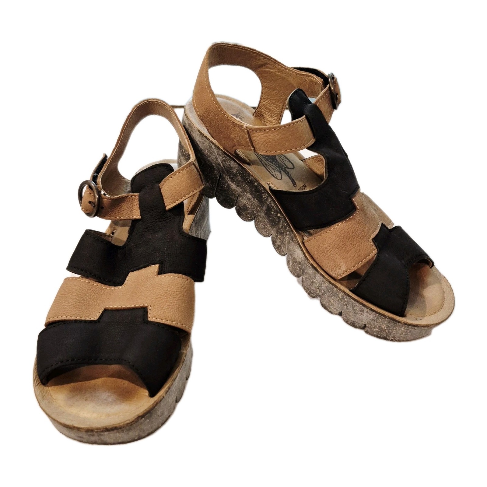 Fly London Yani Tan Leather Wedge Heel Shoes Women’s 38 US 8 7.5 Sandals