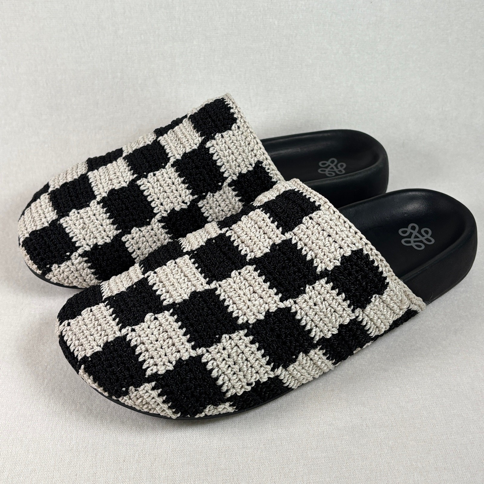 The Sak Black Check Bolinas Clog, Hand Crocheted Recycled Plastic Women’s 8