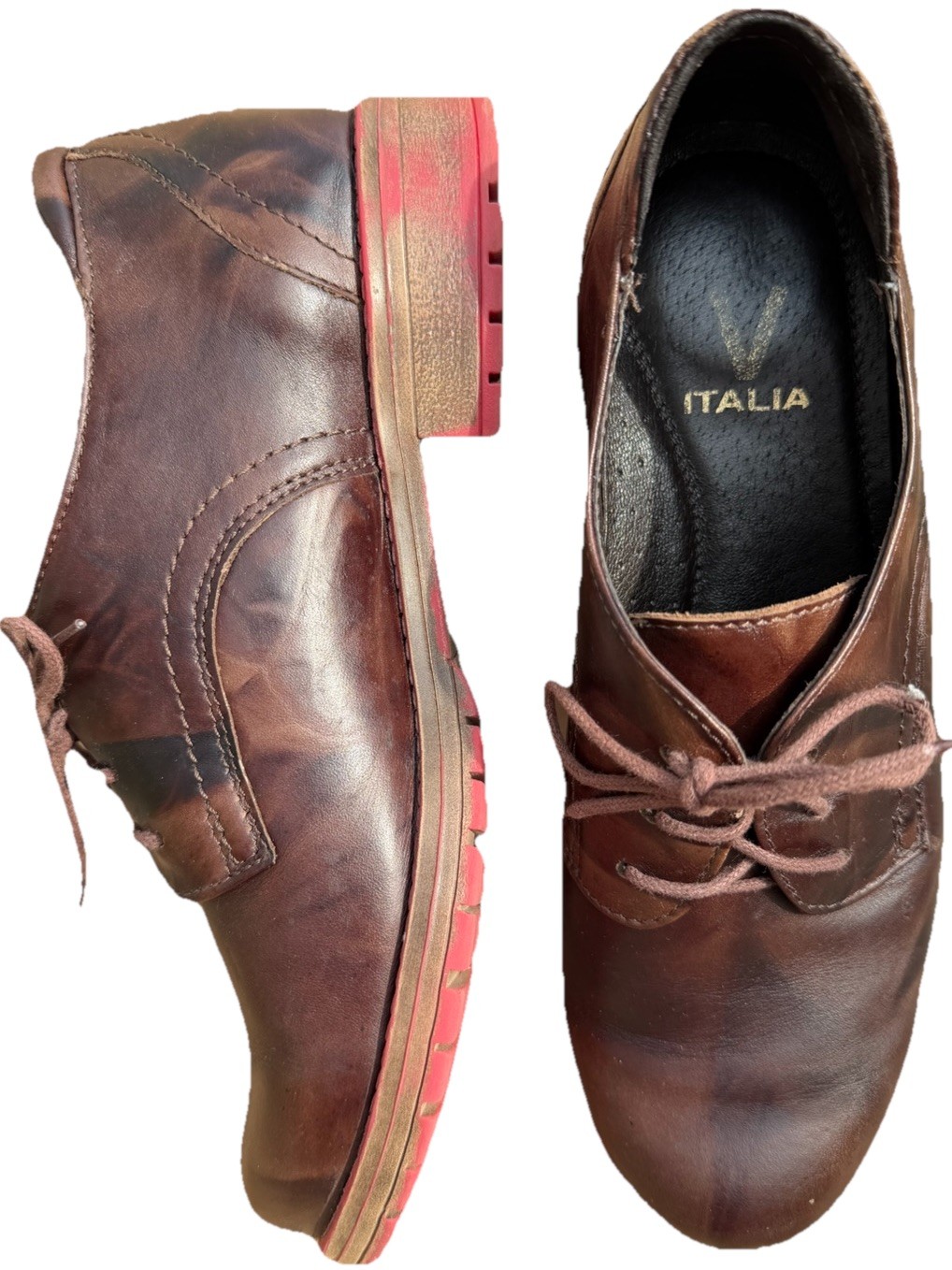 V Italia Gina 2 Oxford Shoes 38 7.5 Brown Bordeaux Leather Comfort Saddle Style