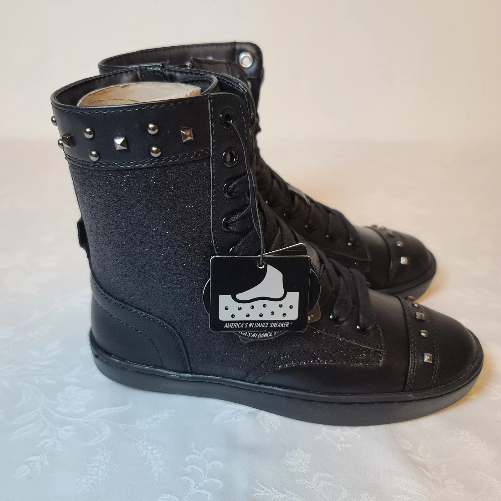 Pastry Women’s 5 High Top Sneakers Black Glittered Leather Lace Up Shoes