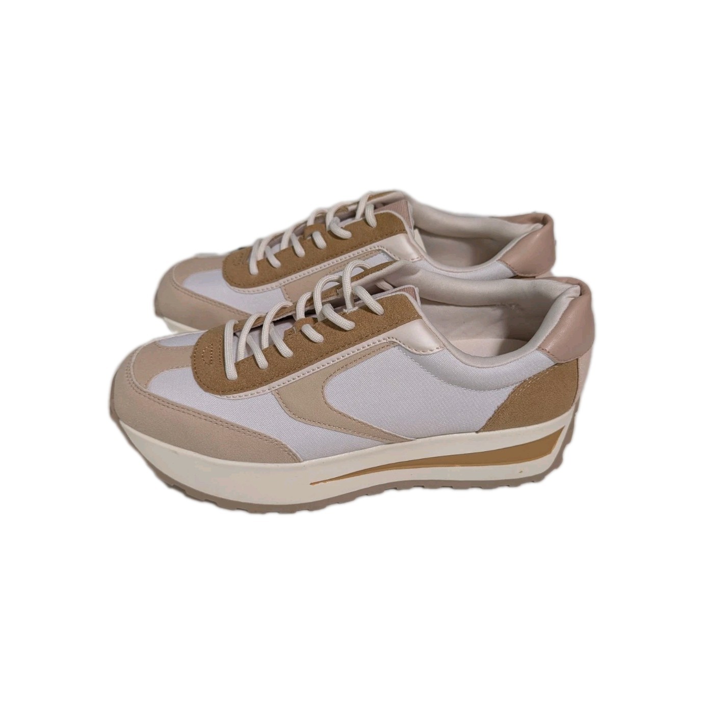 SM New York Woman`s 8.5 Carmen Natural Platform Sneaker Lace Up Shoes Casual NEW