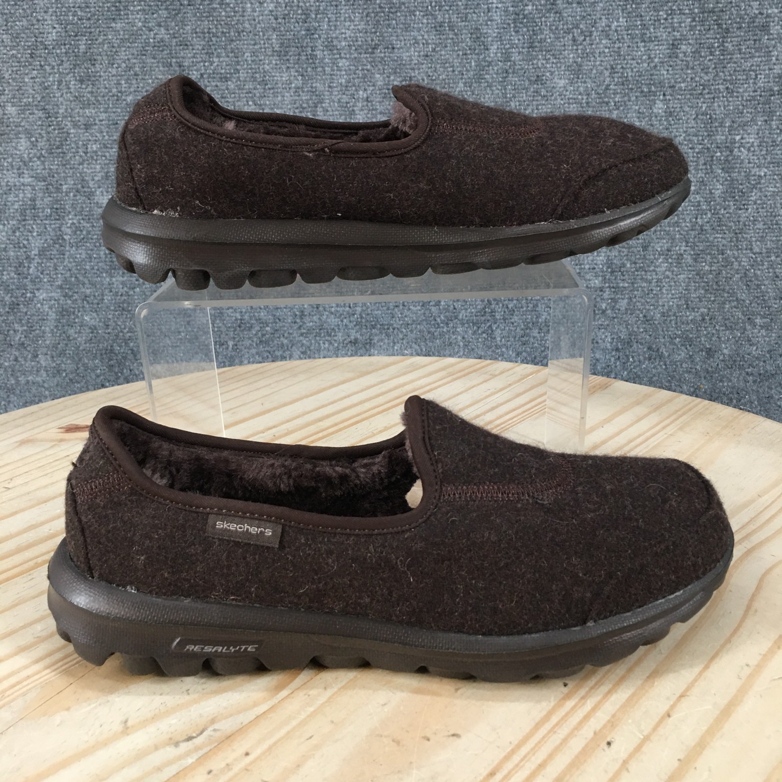 Skechers GOwalk Shoes Womens 6.5 Comfort Lined Slip Ons 13825 Brown Fabric