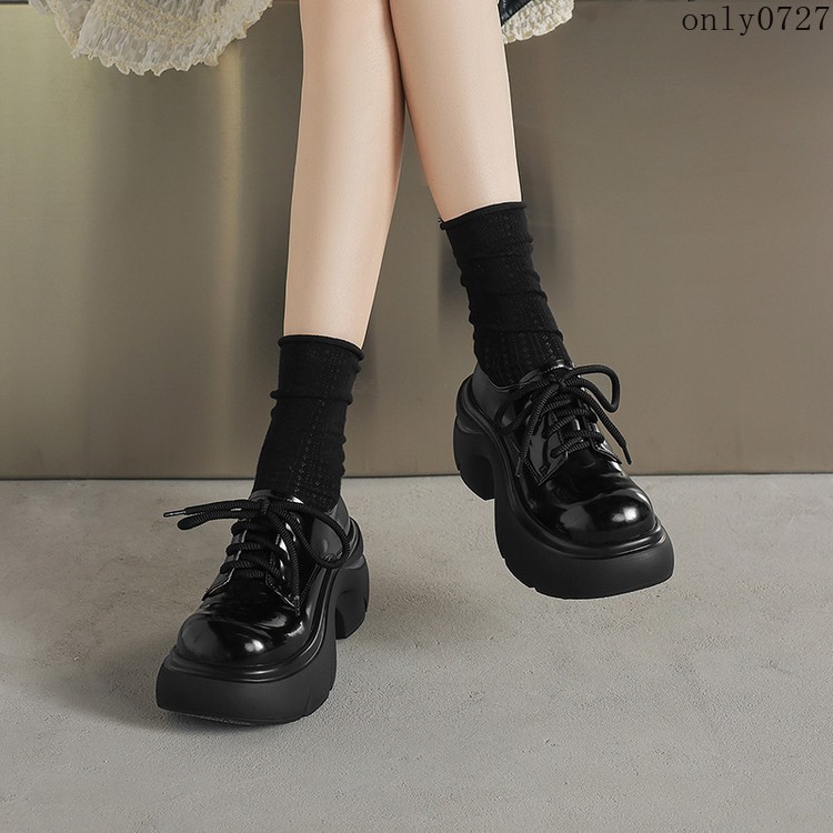 Women’s Platform Mid Heel Dorky Leather Creeper Lace Up Comfort Thick Sole Shoes
