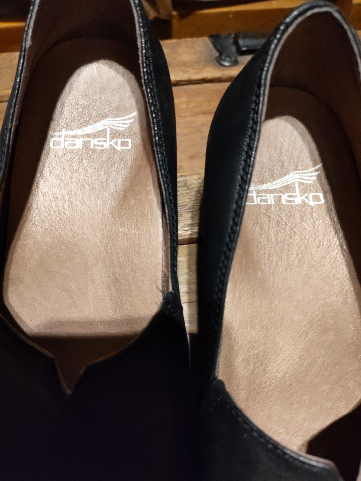 DANSKO, Black Leather slip on’s size 5.5 rubber sole, excellent condition