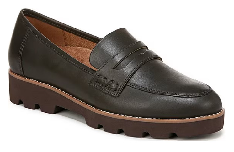Vionic Cheryl II Dark Khaki Leather Loafer Shoe Women sizes 5-11/NEW!! Medium