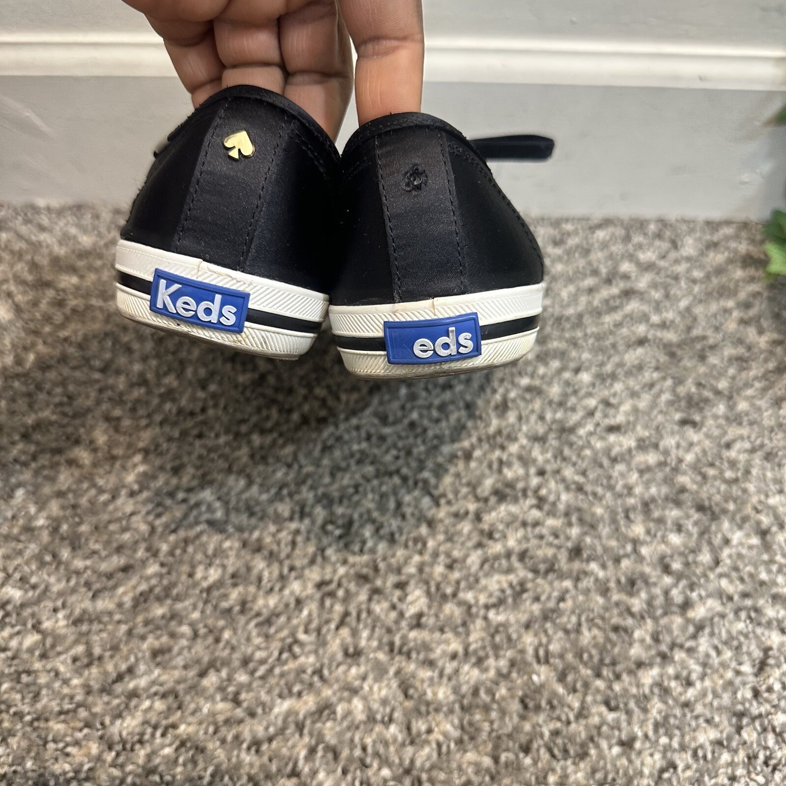 Keds Kate Spade Champion Satin Black Sneakers Shoe Lace Up Size 7.5