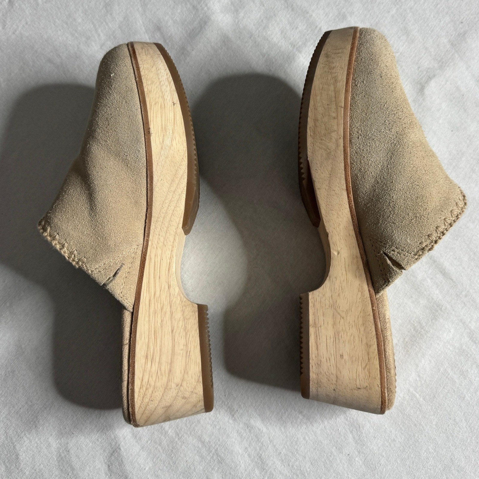 Toms Addison Suede Clogs Wood Platform Chunky Boho Minimalist Mules Womens 7