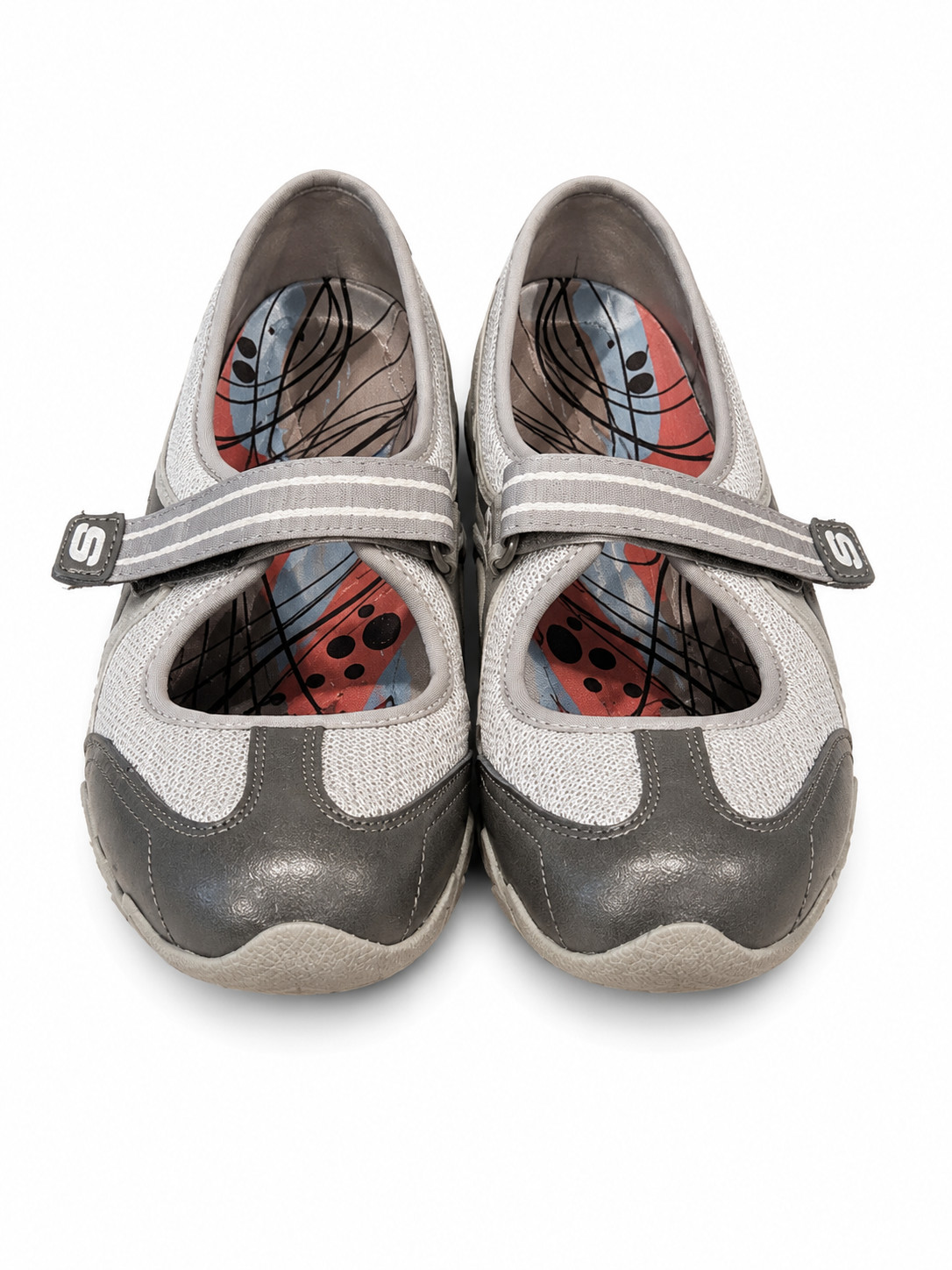 Skechers Bikers Mary Jane Walking Shoes Womens 9.5 Gray Taupe Mesh Comfort