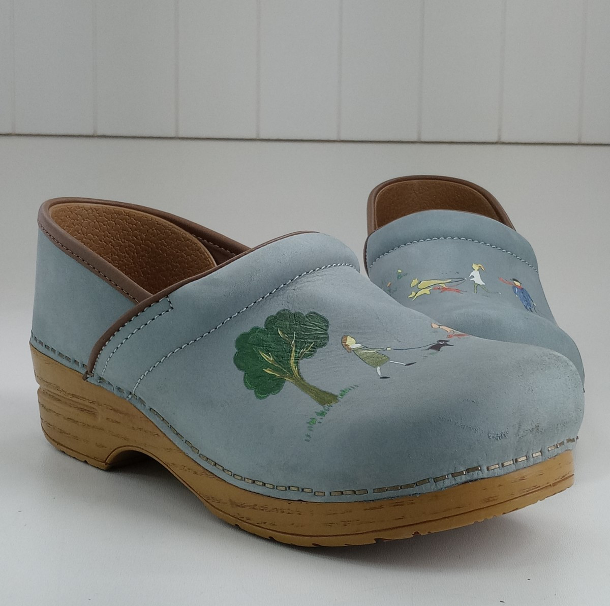 Dansko Twin Pro Dog Walkers Milled Nubuck Women’s Clogs Blue/Brown Sz 40/9-9.5