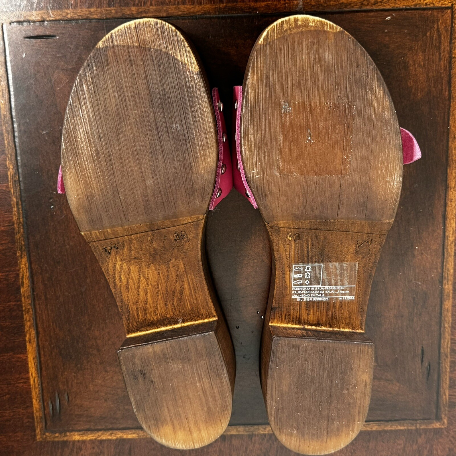 Y2K Leather Chunky Slip On Wood Clogs Slides Size 39 / 40 US 8.5/9