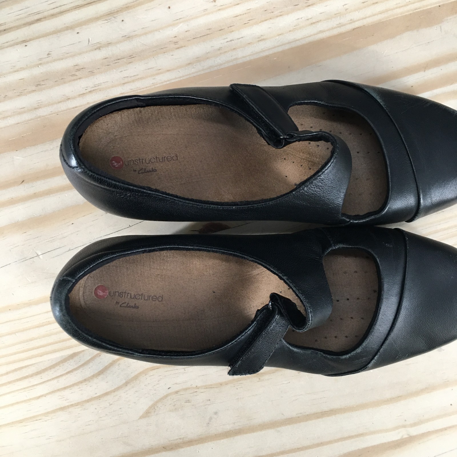 Unstructured By Clarks Shoes Womens 8.5 Wide Mary Jane Black Almond Toe Block
