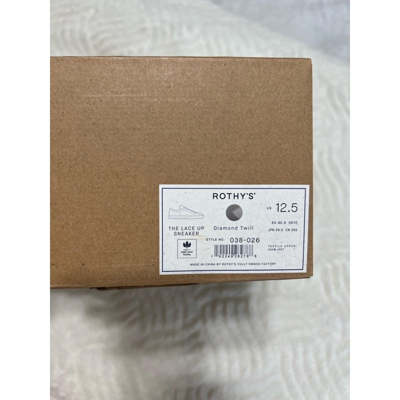 Rothy’s Lace Up Sneaker – Diamond Twill – Size 12.5