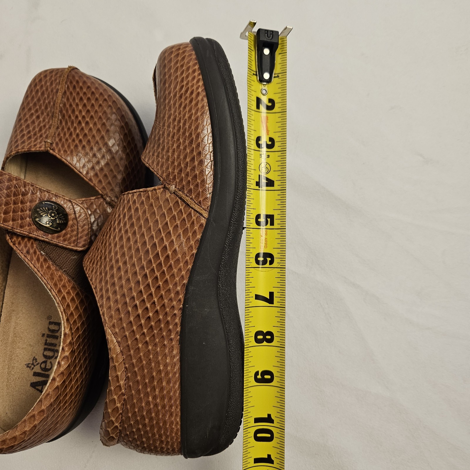 Alegria Brown Snake Embossed Leather Mary Jane Clogs Comfort KAI-712 Size 41