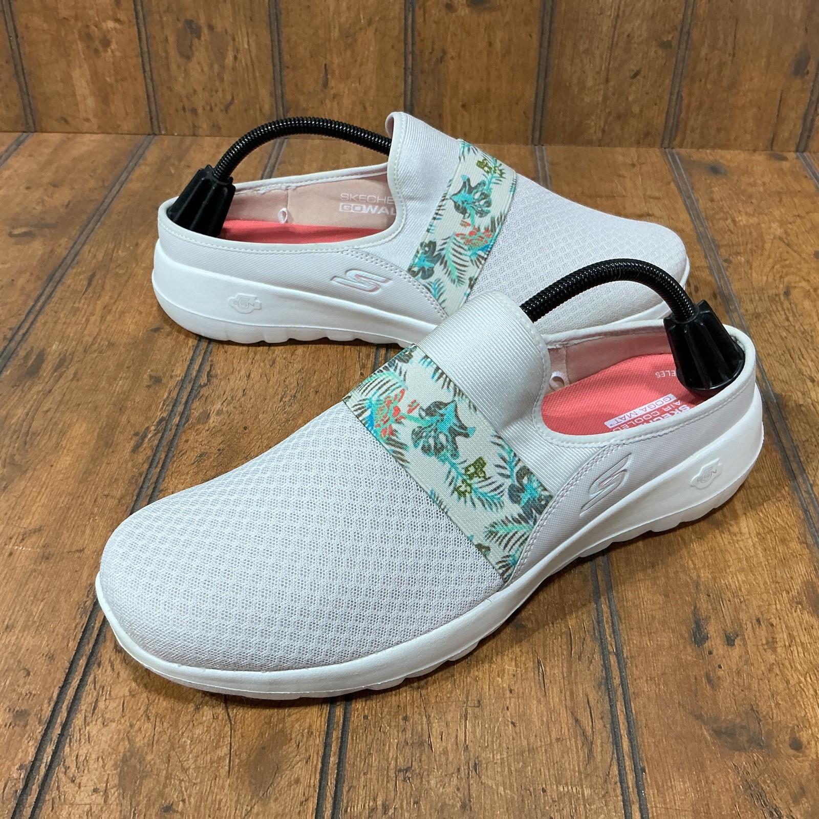 Skechers Go walk Womens Tropical Oasis White Mules Slip On Shoes 124713 Size 11