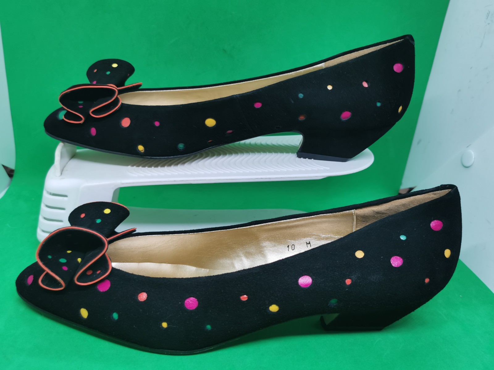 Deadstock Vtg 80’s 90’s Cha-Raye Spain Low Pumps Heel Dot Colorful Suede RARE 10