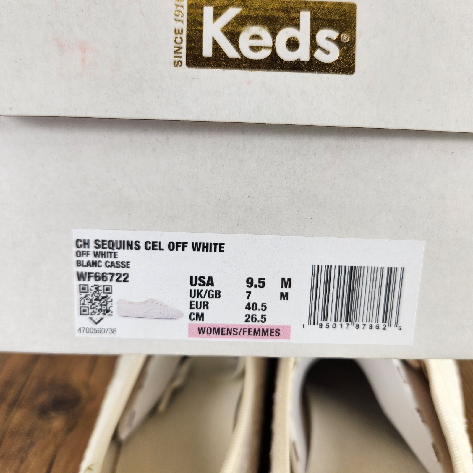 Keds Champion Sequins Celebration Womens Sz 9.5 Off White Sneakers Shoes WF66722