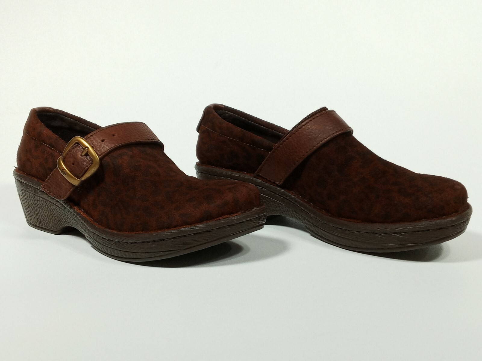 Born Women’s Glendell Brown Leopard Slip On Clog Shoes B64857 Size 8 EU 39 Good