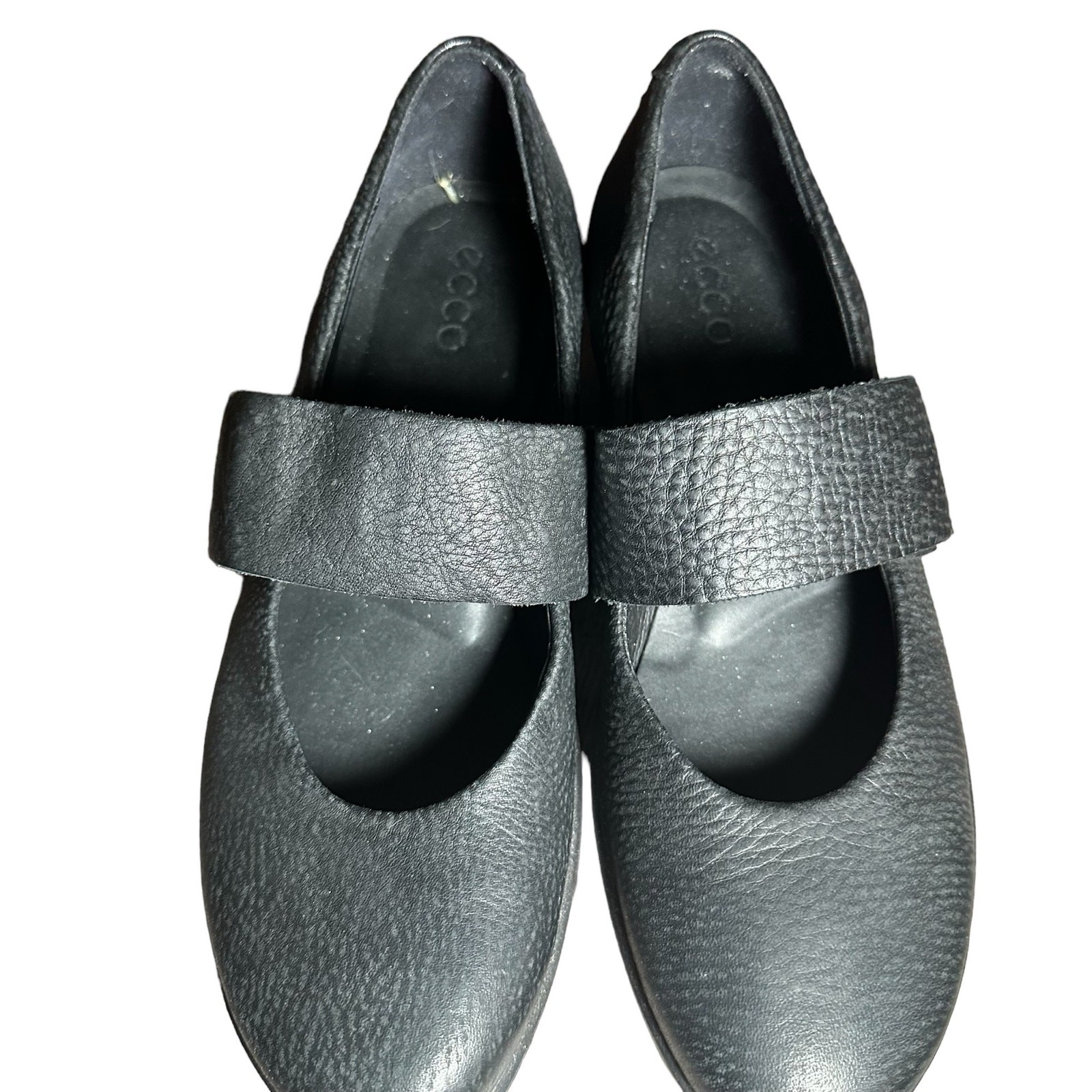 Ecco Skyler Mary Jane Black Leather Wedges Size 38 US 7 comfort hook and loop