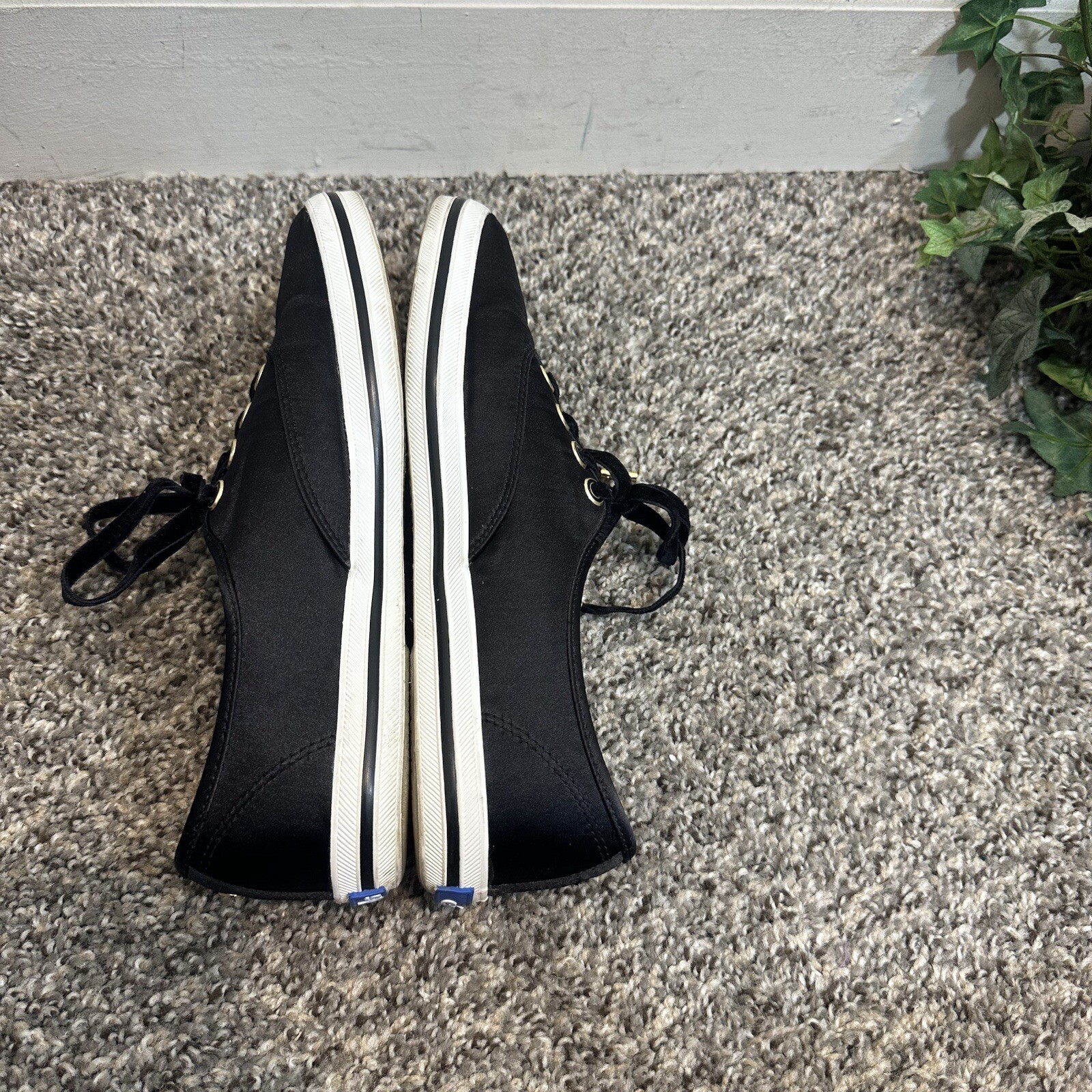 Keds Kate Spade Champion Satin Black Sneakers Shoe Lace Up Size 7.5