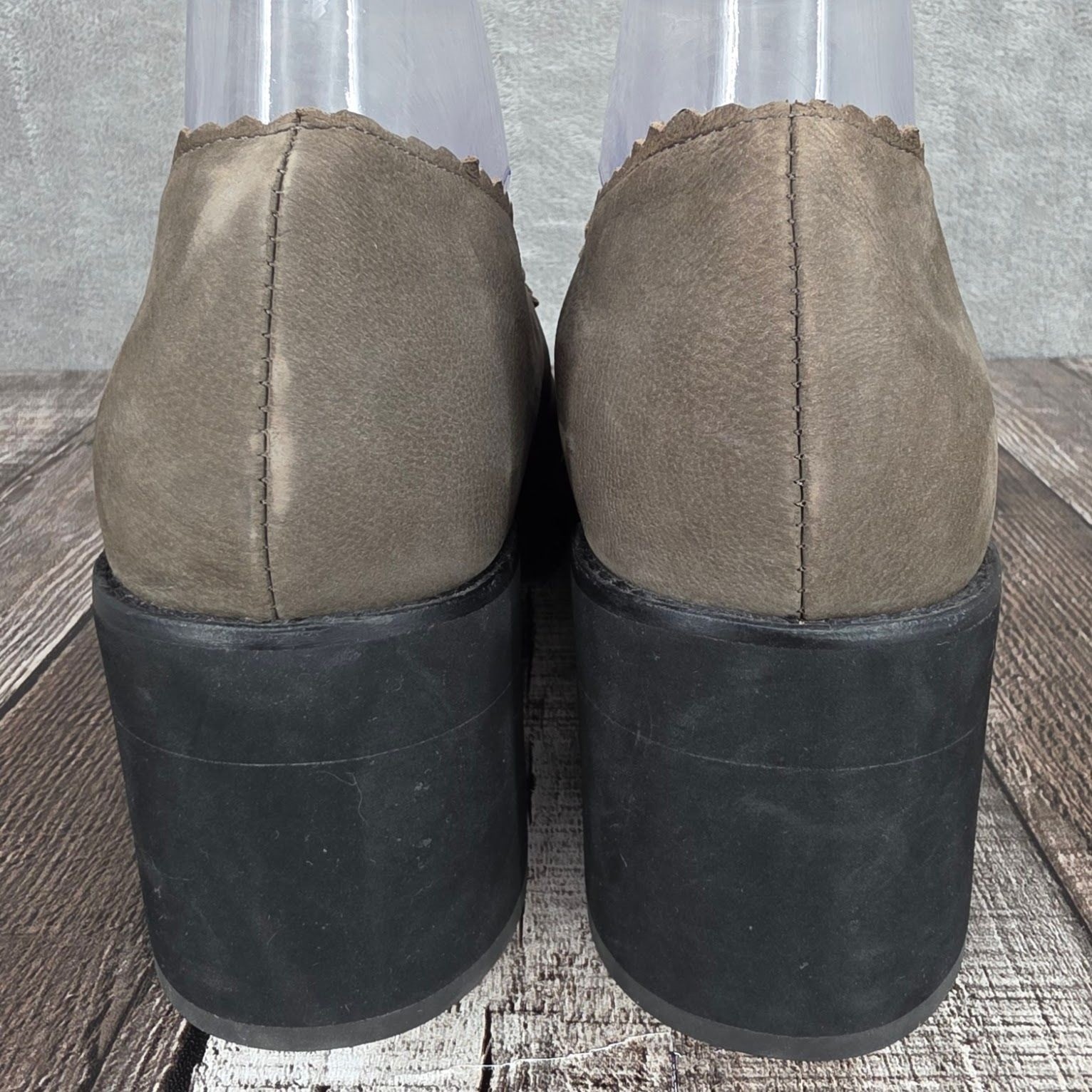 Eileen Fisher Harria Platform Loafers 11 Slate Grey Tumbled Nubuck Leather Chic