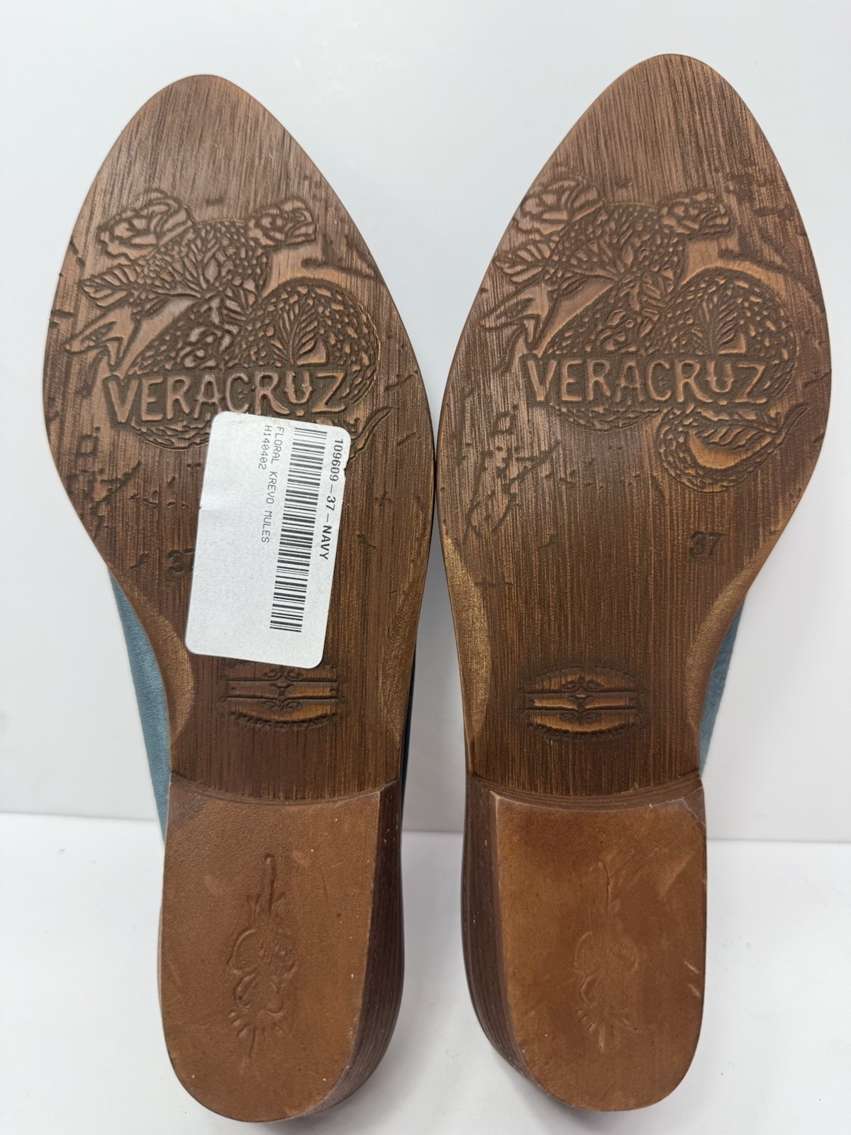 Sundance Catalog Veracruz Floral Krevo Mules Laser Cut Navy Blue Teal Size 37 7