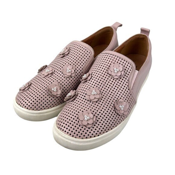 Caslon Pink Leather Loafer Flowers Ventilated Size 8.5M READ Preppy