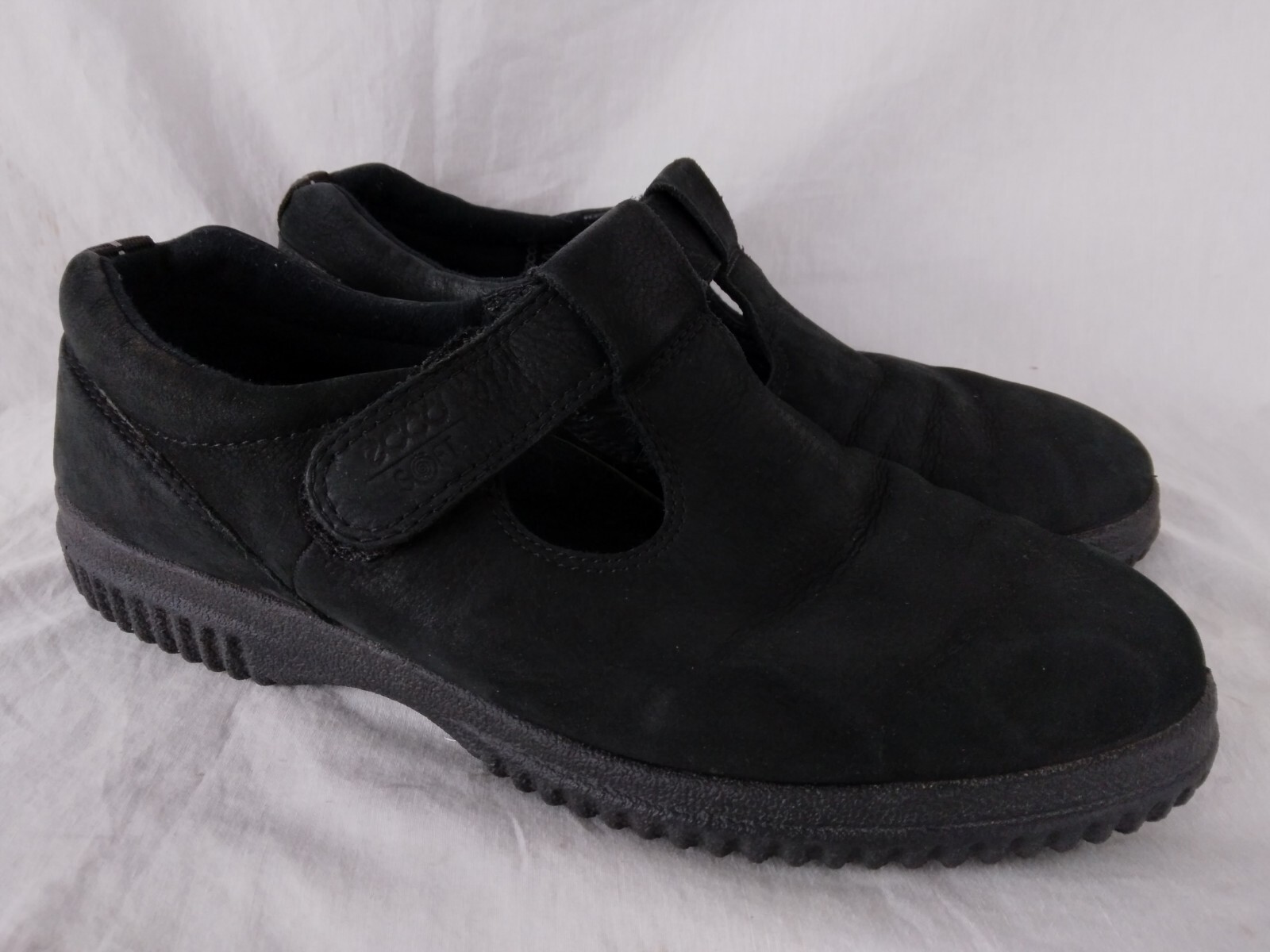 Ecco Soft Shoes Mary Jane Suede Black Hook & Loop Womens Size 40 US 9 9.5