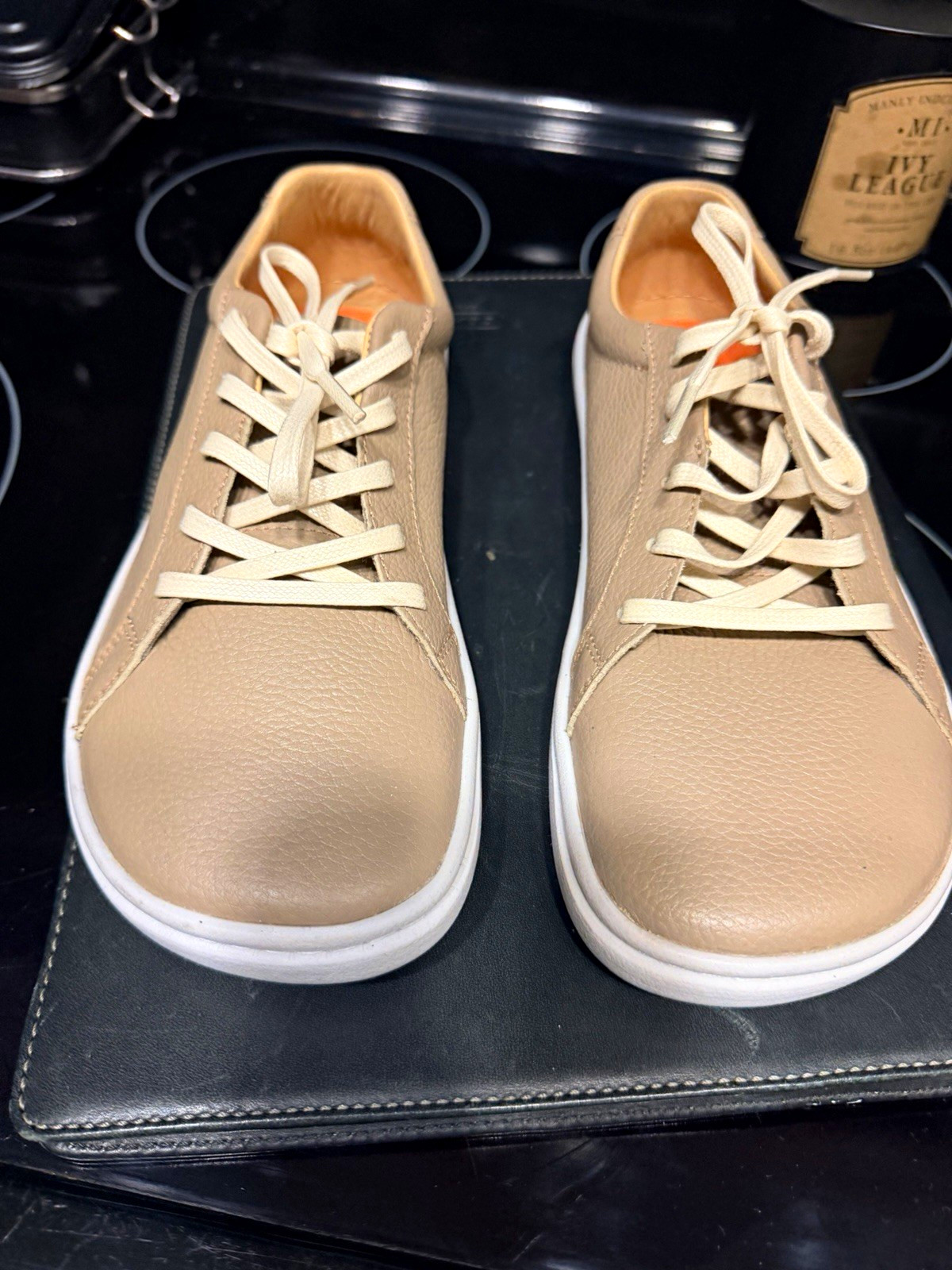 Origo Women’s Leather Lace-Up Low Top Sneakers Beige/White US 7.5