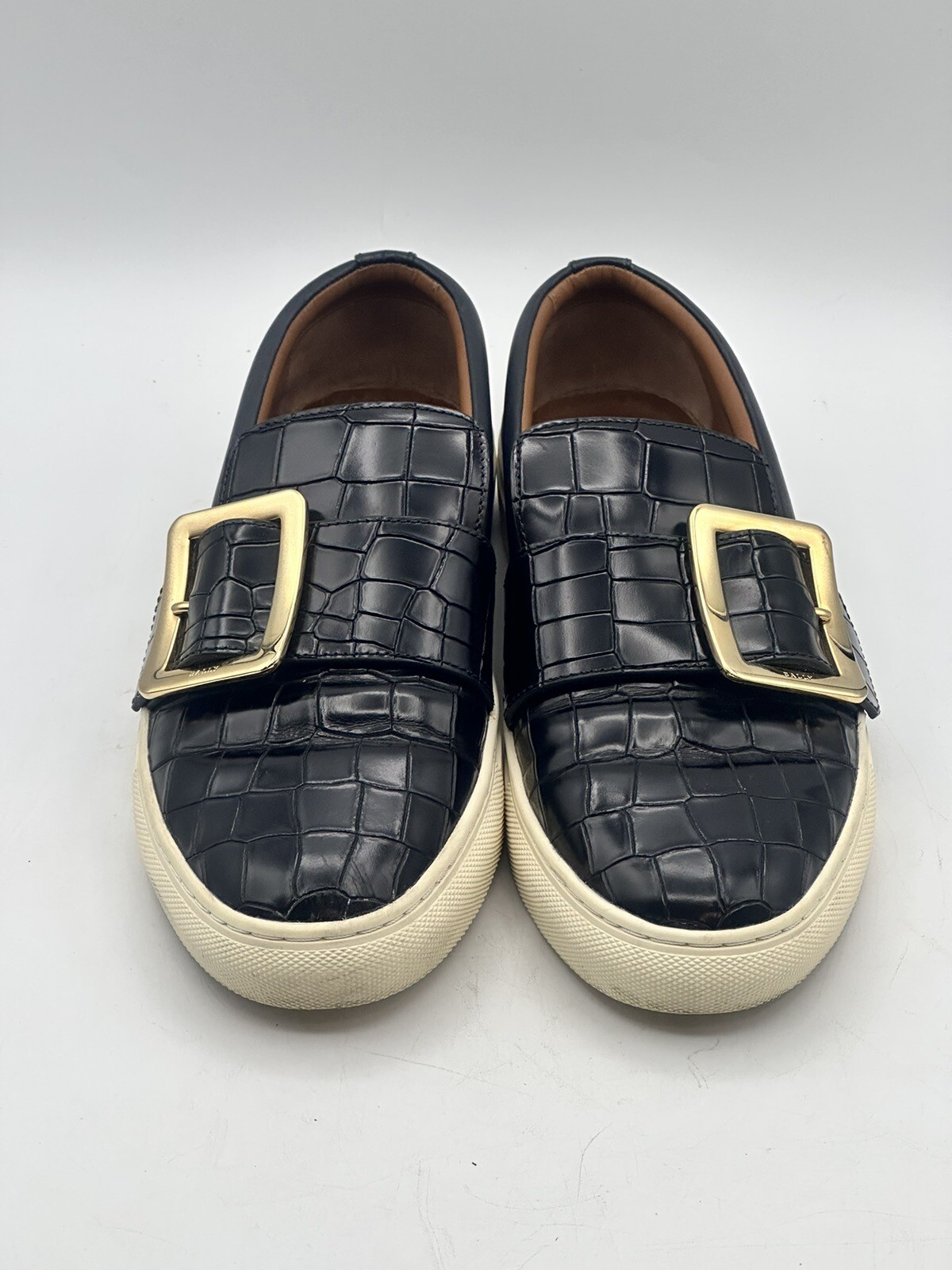 Bally Switzerland Heska 100 Gold Buckle Crocodile Imprint Loafer EU38E US7.5M