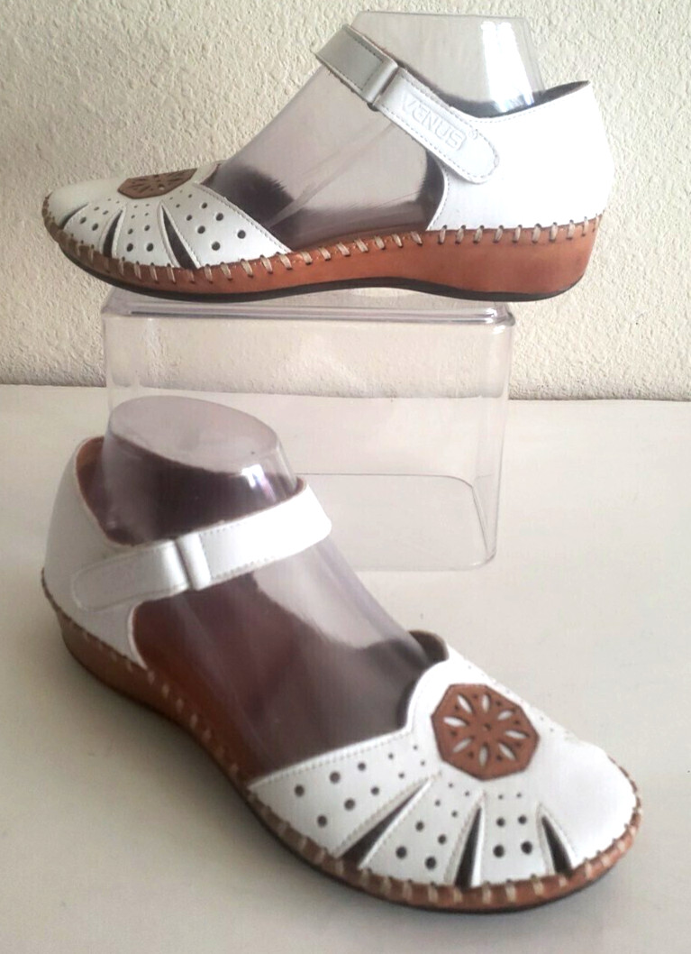 VENUS SAGE Wome’s Strap White Leather Shoes Size-9/39