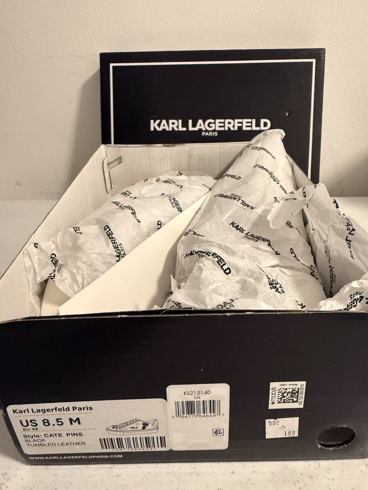 Karl Lagerfeld Cate & Heart Pins Charms Platform Sneaker Womens 8 Black Shoes