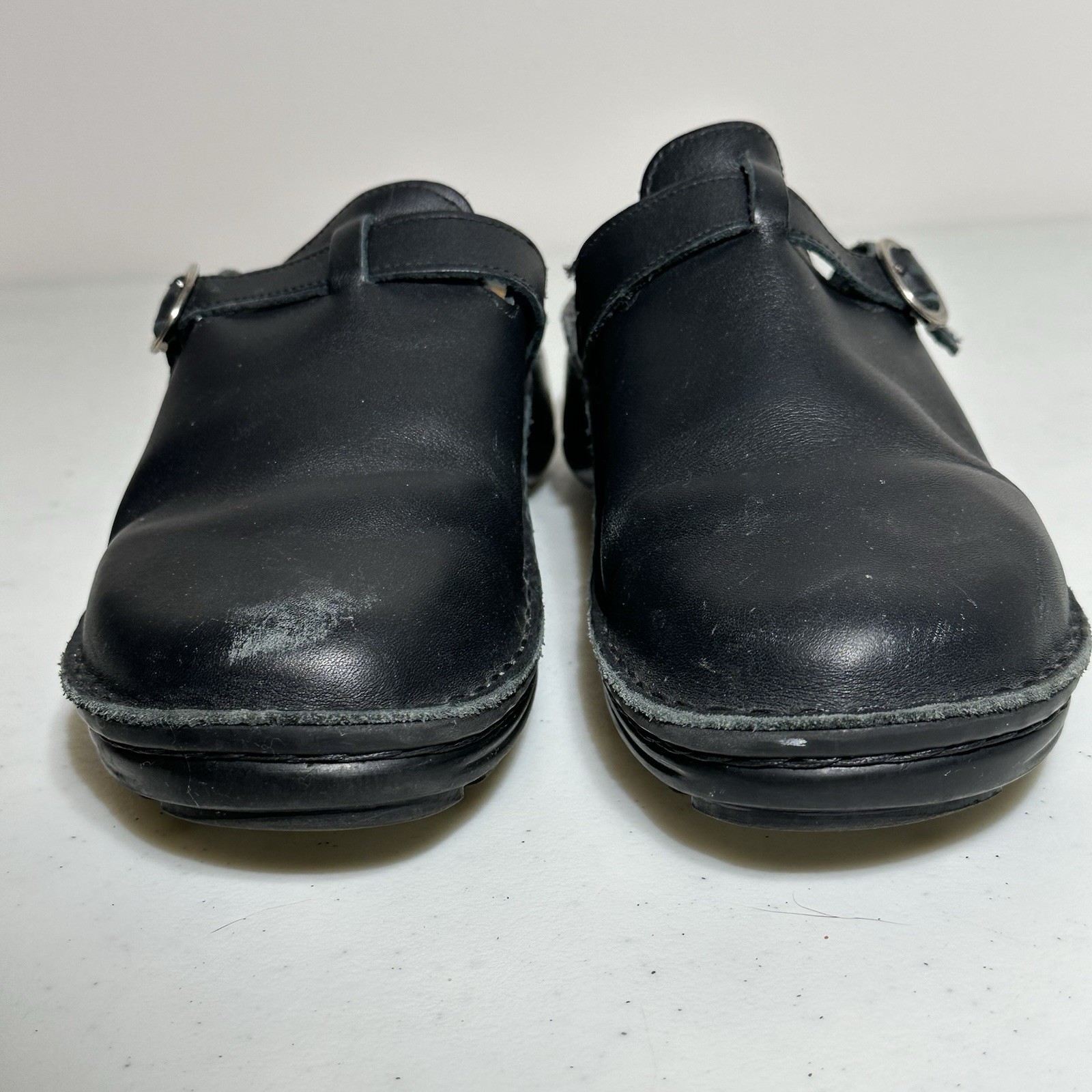 Naot ‘Aster’ Clogs – Black Leather, Adjustable Strap, Buckle Women’s US Size 8.5