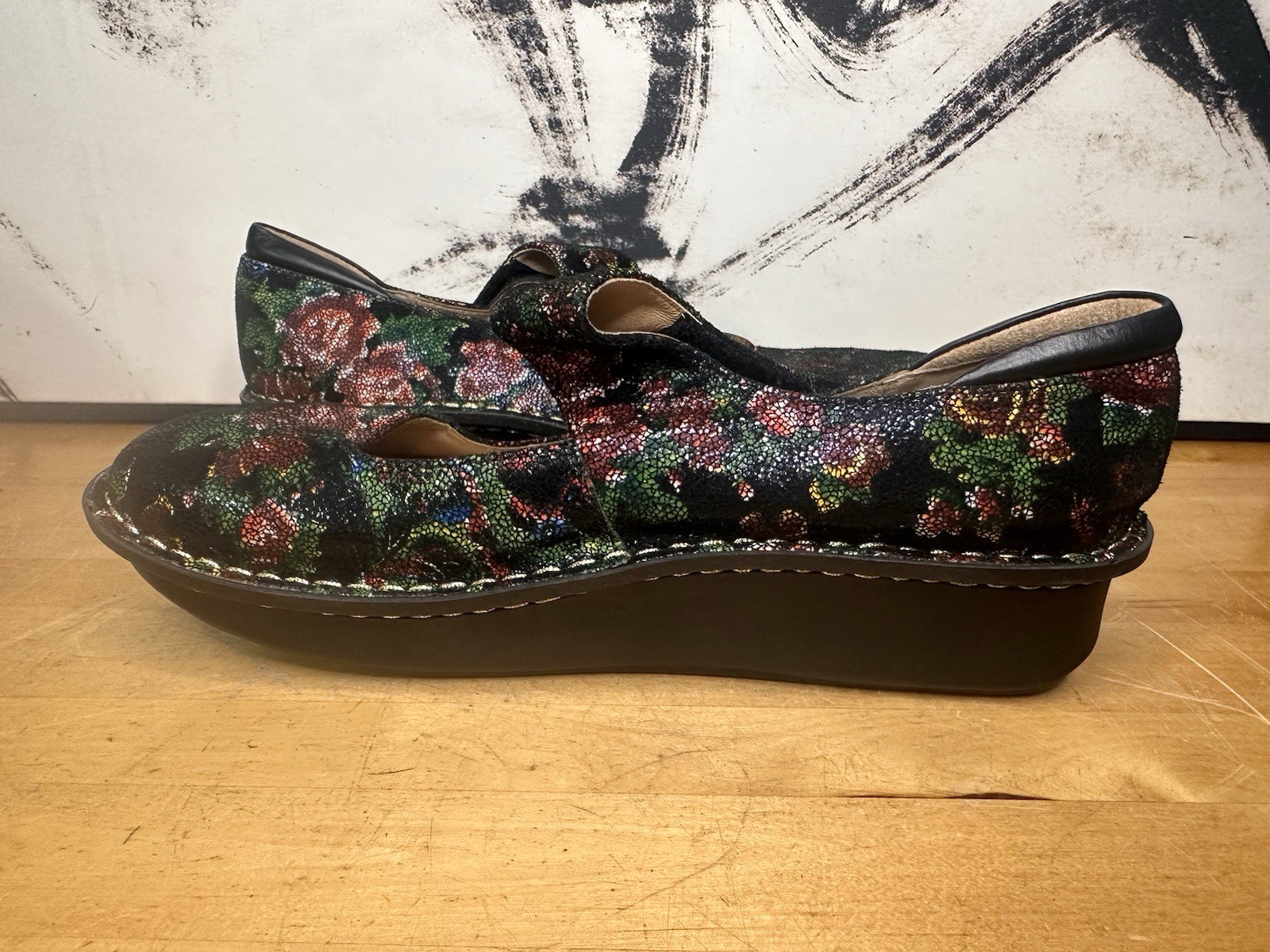 Alegria Paloma Mary Jane Rose Nursing Black Floral Shoe Pal-315 Size 41-10.5