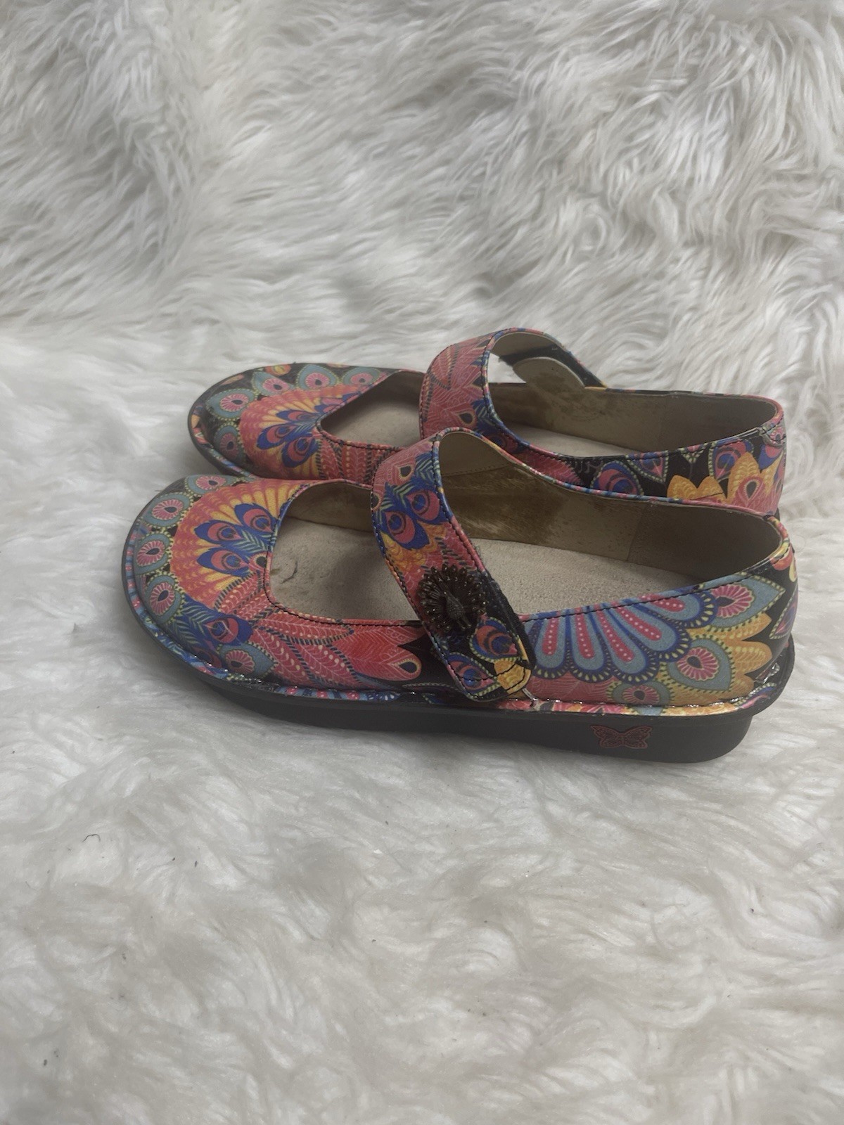 Alegria Paloma Mary Jane leather in Pink & Multicolor Peacock Print EUR SZ40