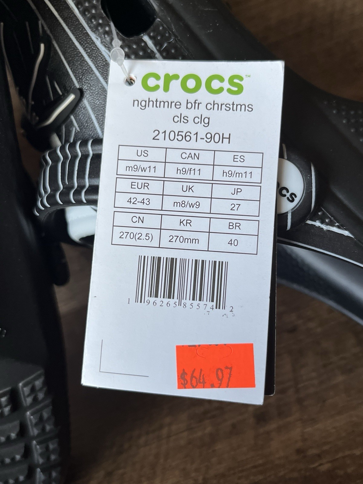 Crocs Nightmare Before Christmas M9/W11 Classic Clog Black Jack Skellington NEW