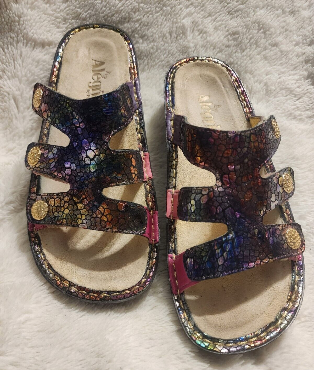 Alegria by PG Lite Purple Gleam Venus Multicolor Slip On Sandals 7-7.5 USA 37 EU