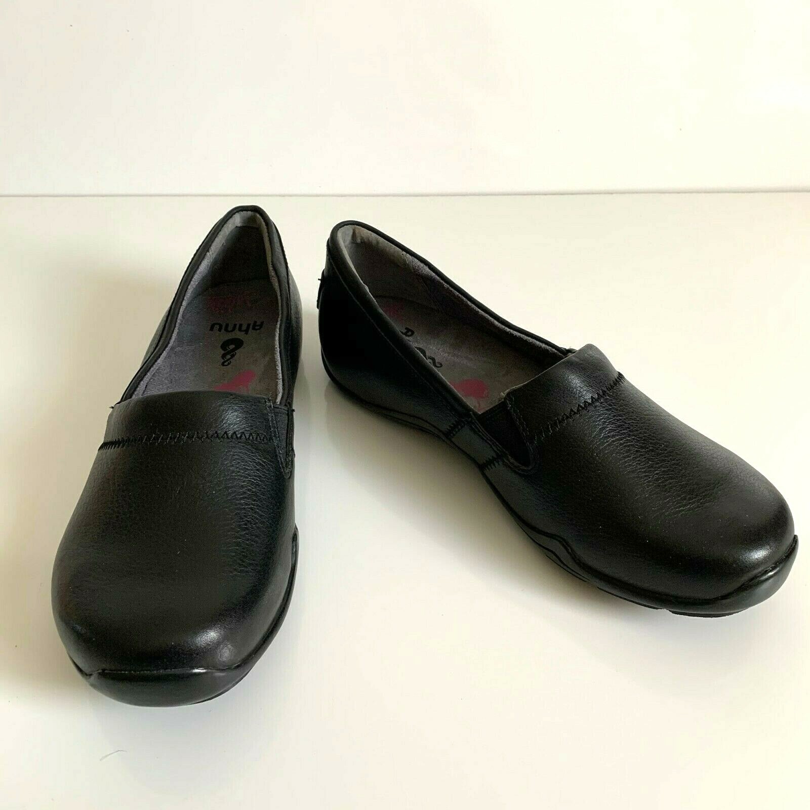 Ahnu womens Jackie Pro leather slip on loafers shoes black slip resistant size 6