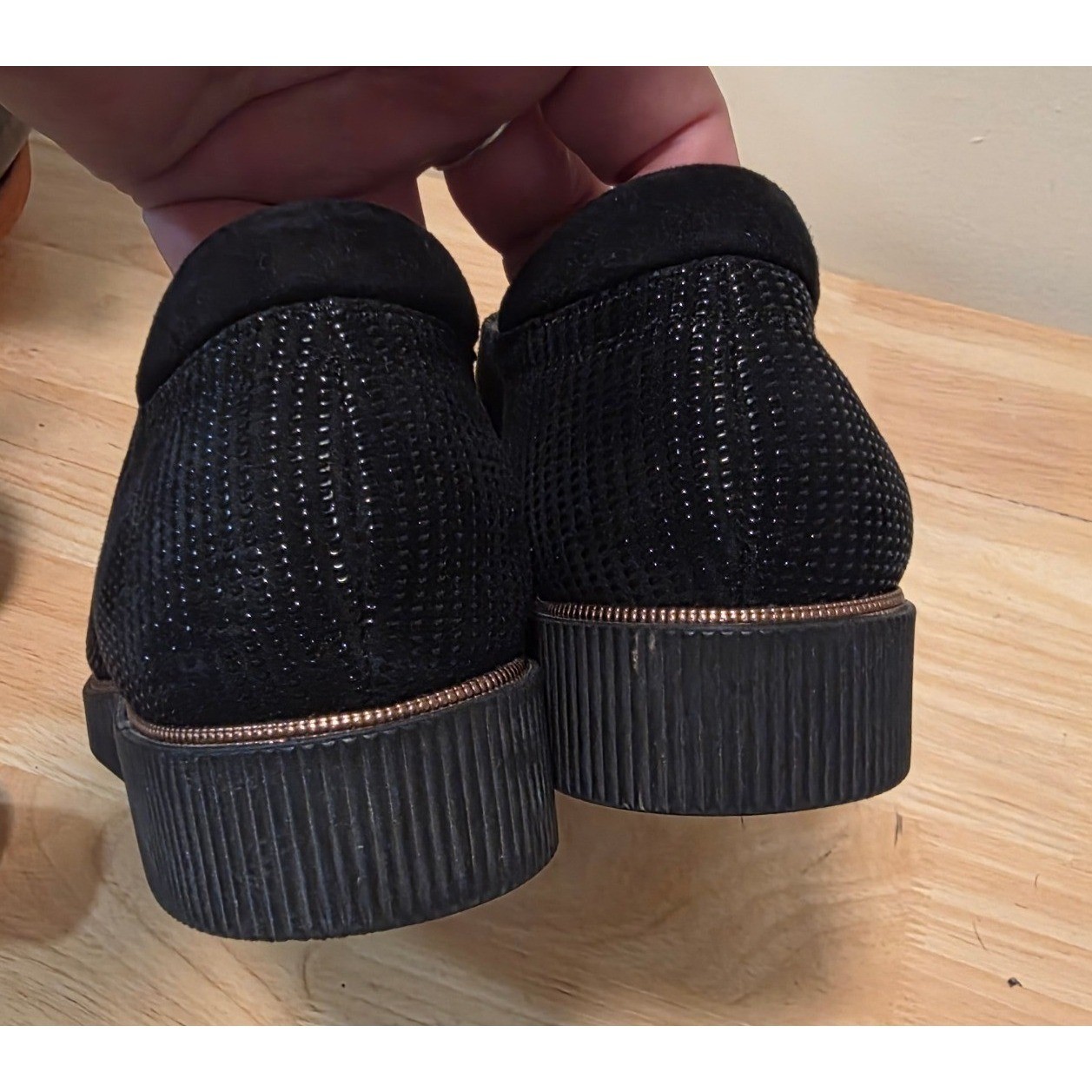 BeautiFeel Black Textured Shimmer Leather Platform Oxford Sneakers Size 38