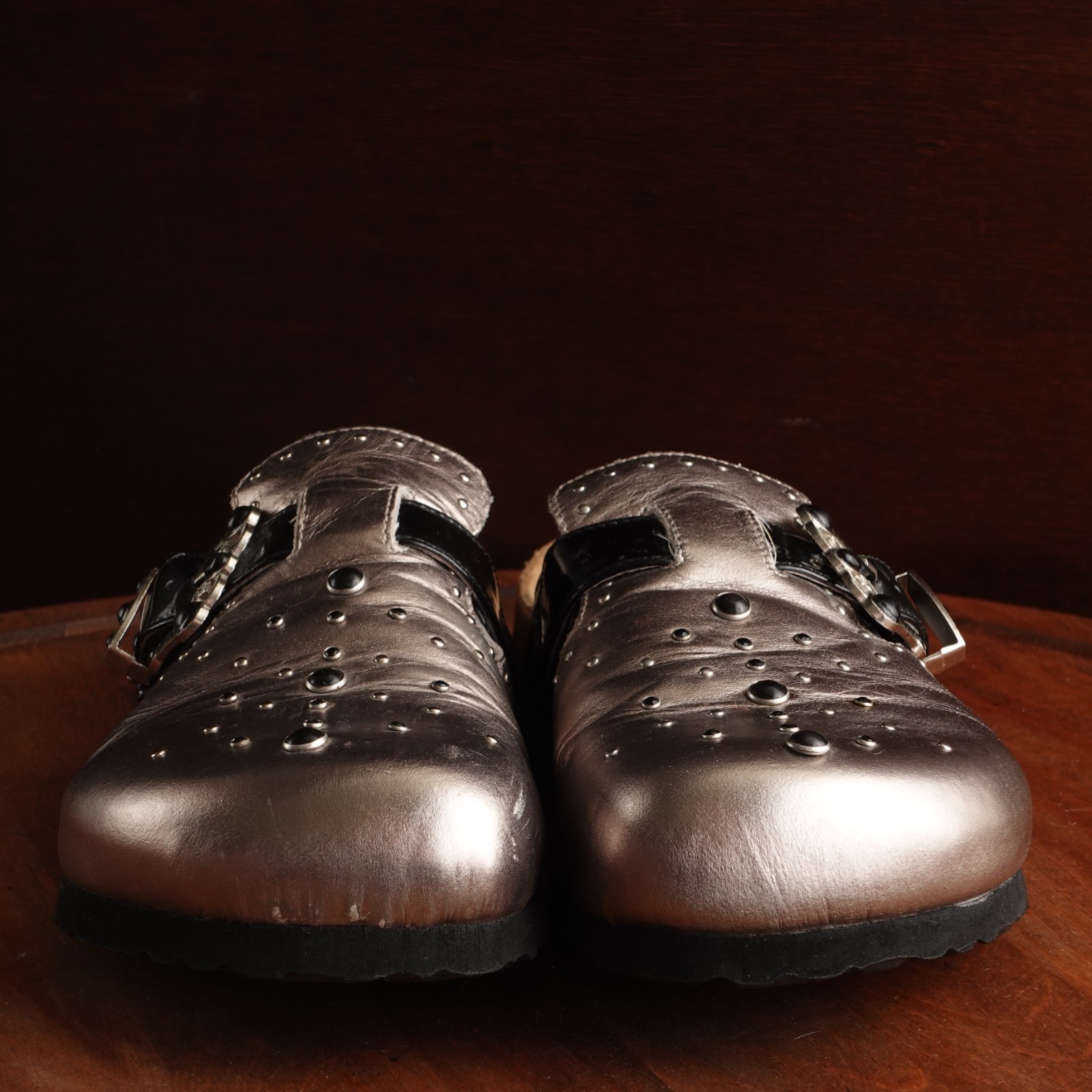 Betula Birkenstock Mules Womens SZ 9 Pewter Rocko Leather Studded Slip On Shoes