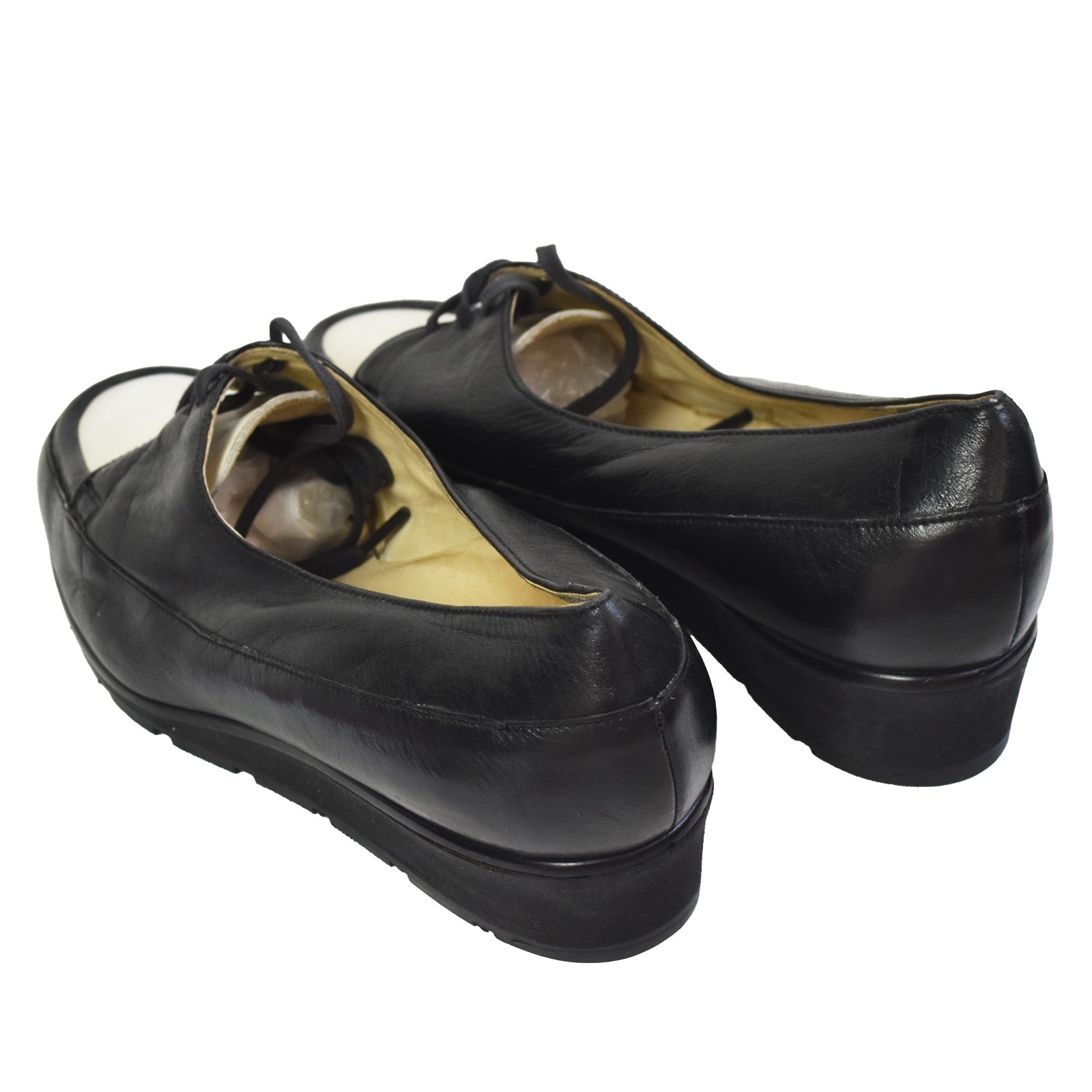 Bally Women’s Leather Wedge Loafers Shoes Black White EU 37 US 6 UK 4 Comfort